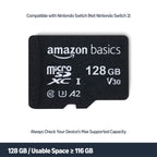 Amazon Basics microSDXC Memory Card with Full Size Adapter, A2, U3, Read Speed up to 100 MB/s, 128GB, Black