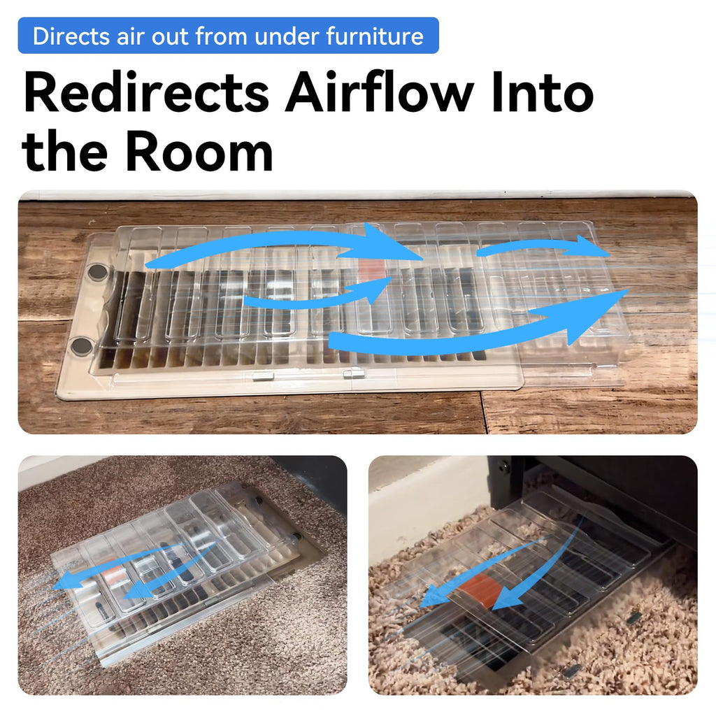 Sideways Magnetic Vent Extender for Under Furniture, Floor Resiter Vent Deflector Fits Vents 3" - 6" Wide (1PCS)