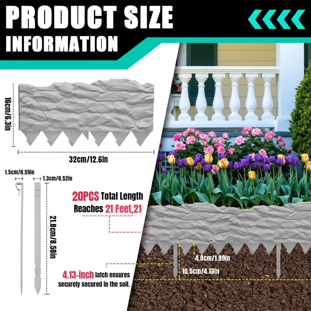 20-Pack No Dig Garden Edging Borders,20FT Plastic Lawn Edging