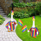 Rainbow Pride Goose Outfit Porch Goose Pride Outfits LGBTQ Goose Outfit with Love Print Rainbow Clothes Hat Bow Flag Fits 23'' Geese Statue for Pride Month Indoor Outdoor Garden Lawn Patio Yard Decor