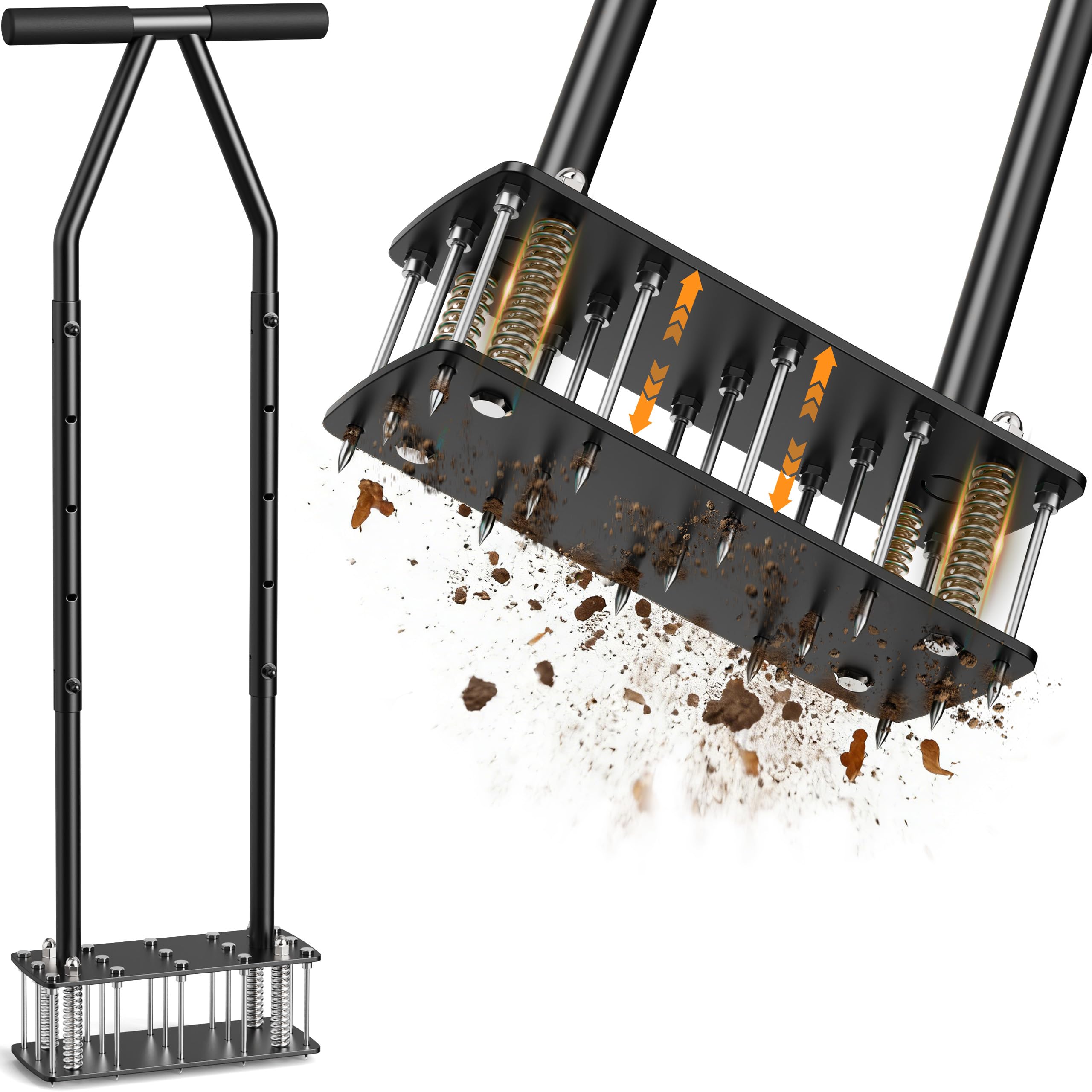 Knee-Friendly Lawn Aerator Tool, Spring Loaded Self-Cleaning Spike Aerator