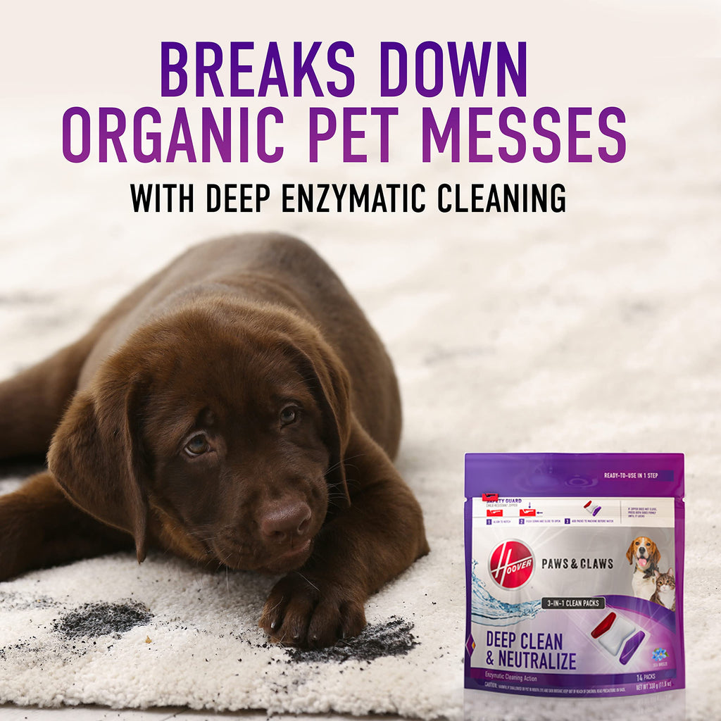 Hoover Paws & Claws Clean Packs, Sea Breeze Scent, Pre-Measured Concentrated Pack Solution, Tackles Tough Pet Messes & Stains, Pair Full Size Carpet Cleaning Machines
