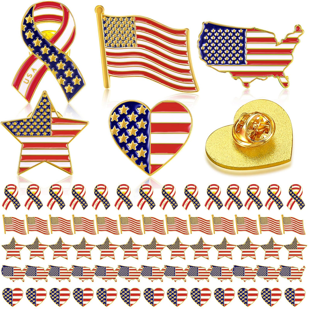 Inbagi American Flag Lapel Pins Bulk USA Waving Flag Pins Memorial Day Veteran Gifts Souvenir Hat Men Women Patriotic (50 Pcs)