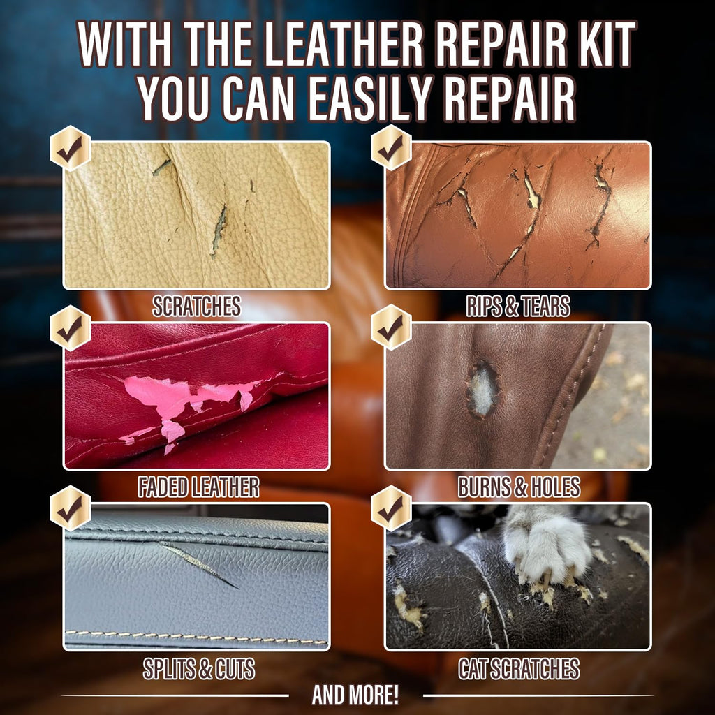 Leather & Vinyl Repair Kit for Furniture, Car Seats & Couches, 10 Colors