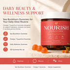 Nourish Sea Buckthorn Gummies, Gummies Sea Buckthorn Supplement with Omega 7 Superfruit Blend, Supports Skin Hydration & Radiant Glow, 120 Count, Orange