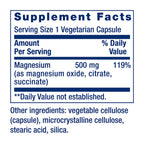 Life Extension Magnesium Caps, 500 mg, Magnesium Succinate, Heart Health, Healthy Bones, Metabolism Support - Pack of Two - 2 x 100 Vegetarian Capsules