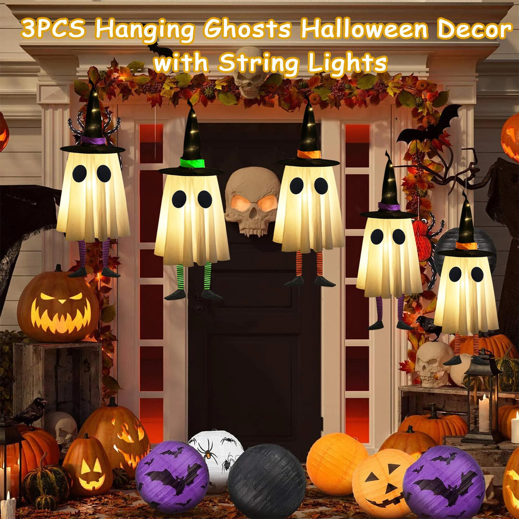 Halloween Decorations Outdoor, Spooky Ghost Halloween Decor with Witch Hat