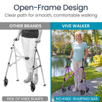 Vive Mobility Lightweight Walker for Seniors - Narrow, Folding Walker w/Wheels for Small & Tight Spaces - Light Weight for Balance, Compact Doorways, Foldable - Portable & Collapsible for Travel