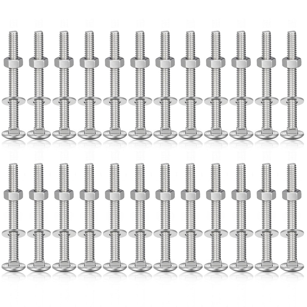 Zonon 25 Sets 3/8-16 x 3-1/2 Stainless Steel Carriage Bolts and Nuts Kit Round Head Square Neck Carriage Bolts Screws and Hex Nuts and Flat Washers, Stainless 18-8 Full Thread Coverage (Silver)