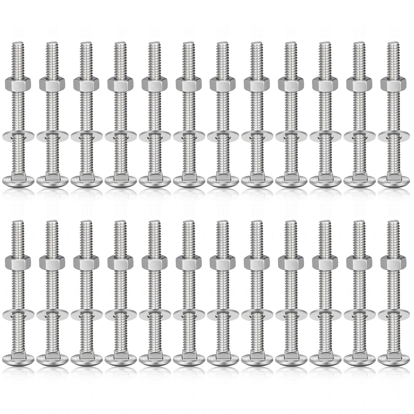 Zonon 25 Sets 3/8-16 x 3-1/2 Stainless Steel Carriage Bolts and Nuts Kit Round Head Square Neck Carriage Bolts Screws and Hex Nuts and Flat Washers, Stainless 18-8 Full Thread Coverage (Silver)