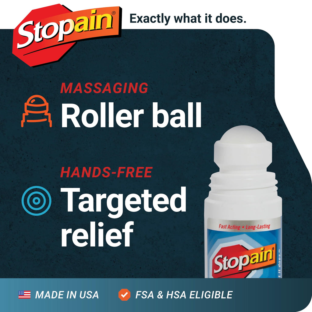 Stopain Pain Relief Roll On Gel 3oz (3 Pack) USA Made, Max Strength Fast Acting with MSM, Glucosamine, Menthol for Lower Back, Knee, Neck, HSA FSA Approved Topical Analgesic Products