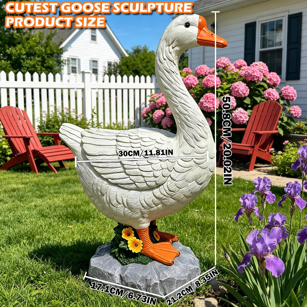 ZVBBON Large Porch Goose Statue Premium 20” Realistic Hollow Resin Garden Goose Stone Base with Sand-Fillable Design for Outdoor Stability Birthday Housewarming Gift for Kids Women Mom Friends