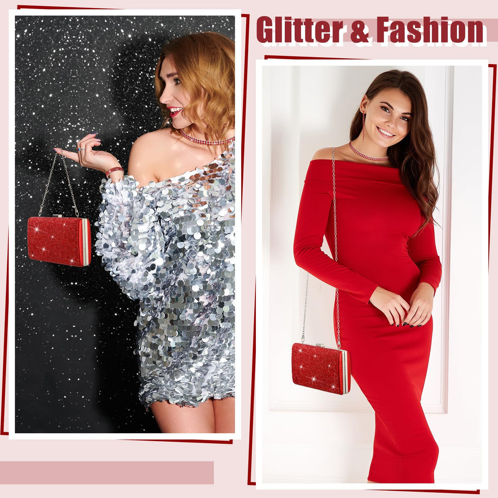 Kigeli 4 Pcs Women Rhinestone Clutch Purse Bling Jewelry Set,Red