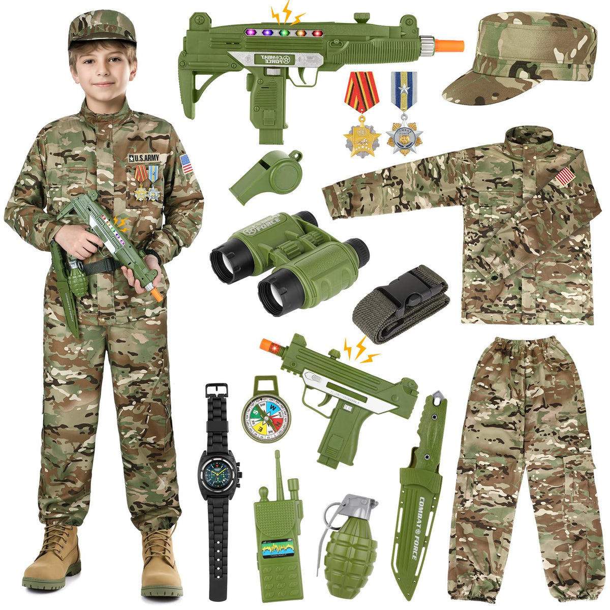 GIFTINBOX Army Costume for Boys, 15PCS Military Boys Halloween Costume