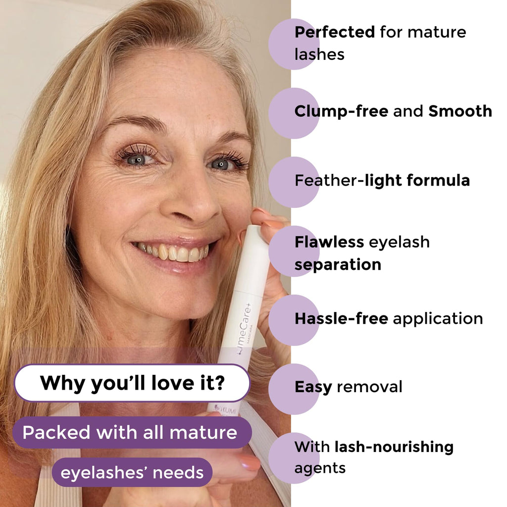 Rumi Cosmetiques VolumeCare+ Mascara For Mature Women - Extreme Length and Volume 2-in-1 Formula - No Clumps or Flaking, Long-Wearing, Hypoallergenic Mascara For Sensitive Eyes (Natural Black)