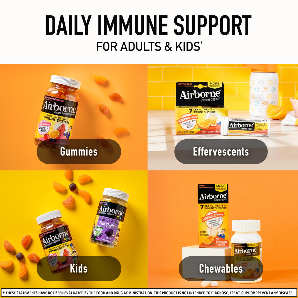 Airborne Vitamin C 1000mg (per Serving) - Citrus Chewable Tablets (96 Count in a Box) - Packaging May Vary