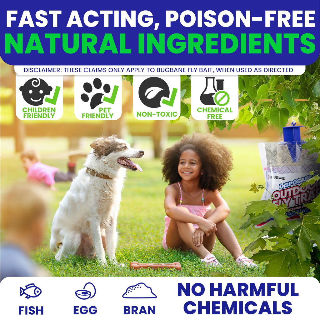 Fly Traps Outdoor Fly Trap for Patio. 12 Non-Toxic Pre-Baited Flies Bags Outdoor Disposable. Hanging Bug Catchers for All Filth Flies Killer for Outside Bug Control in Yard Horse Ranch Trash Can