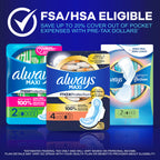 Always Maxi Overnight Pads with Wings, Size 5, Extra Heavy Overnight, Unscented, 72 Count