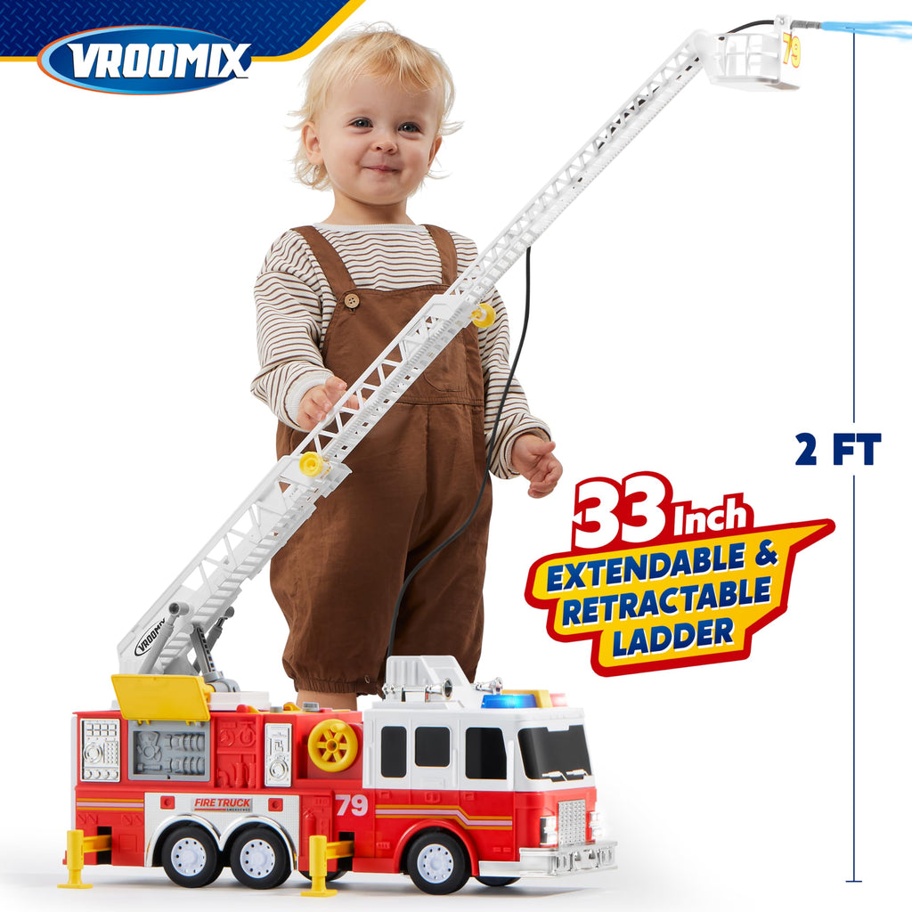 JOYIN Extra Large Toddler Fire Truck Toys for Boys with 33-inch Ladder, Lights & Sprinkler Pump, Big Emergency Vehicle, Kids Toys for Age 3, 4, 5, 6, 7, Christmas Birthday Gift for Grandkids