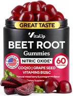 VitaUp Beet Root Gummies – Beetroot Supplement with CoQ10, Grape Seed, Vitamin C, B12 & B3 – Nitric Oxide Gummies for Circulation Support – Beet Supplement for Energy & Immune Support – 60 Beets Chews