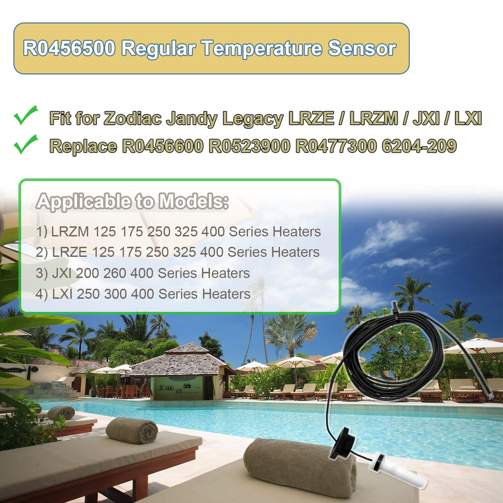 Upgraded R0456500 Temperature Sensor, for Zodiac Jandy Legacy LRZE / LRZM / JXI / LXI 125 175 200 250 260 300 325 400 Pool / Spa Heaters, Replace R0456600 R0523900 R0477300 6204-209 Thermistor Sensor