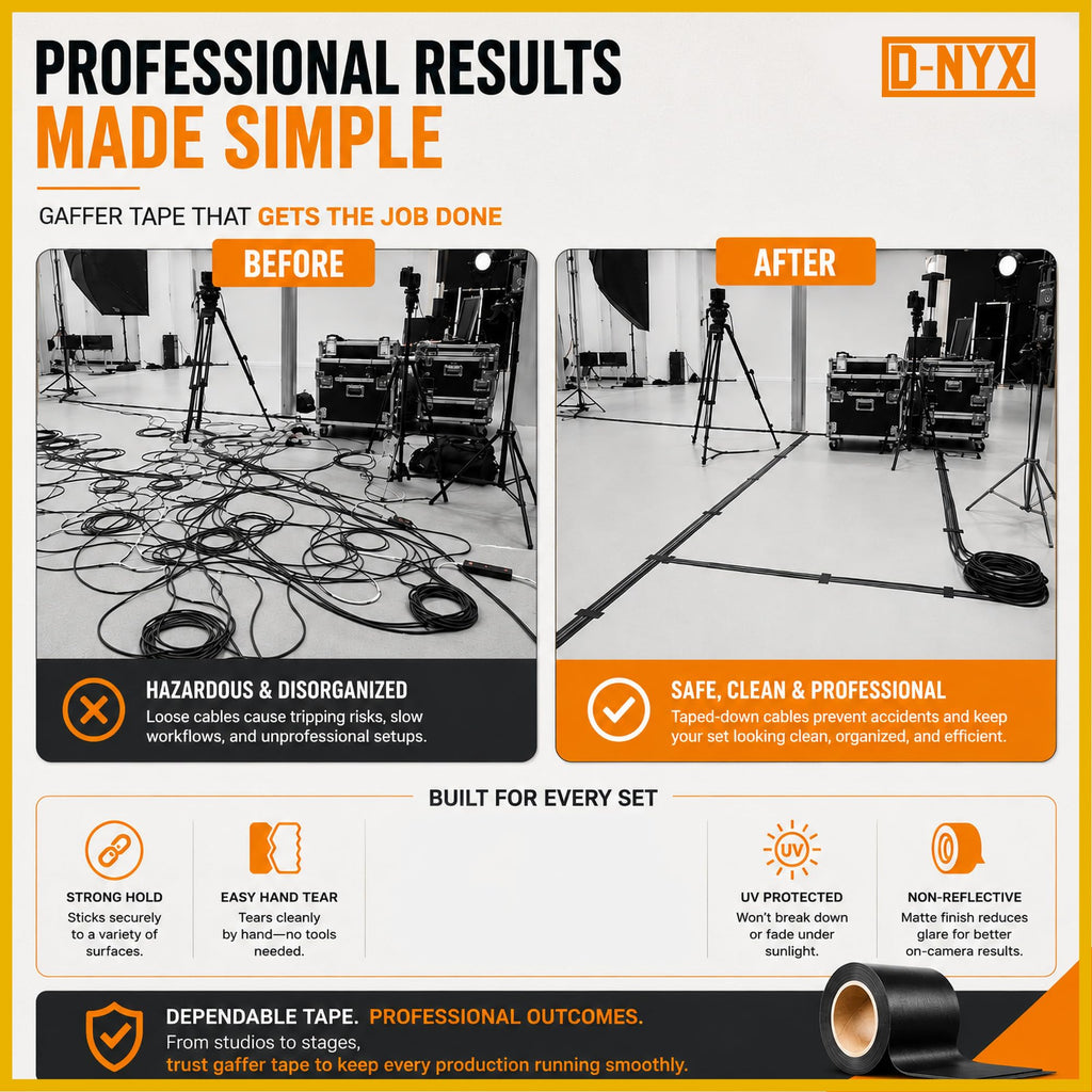 D-NYX Gaffer Tape 2 Inch x 1 Pack Brown Gaff Tape, No Residue Multipurpose Heavy Duty Gaffers Tape, Matte Finish Non-Reflective Waterproof Real Professional Grade Brown Gaffer Tape