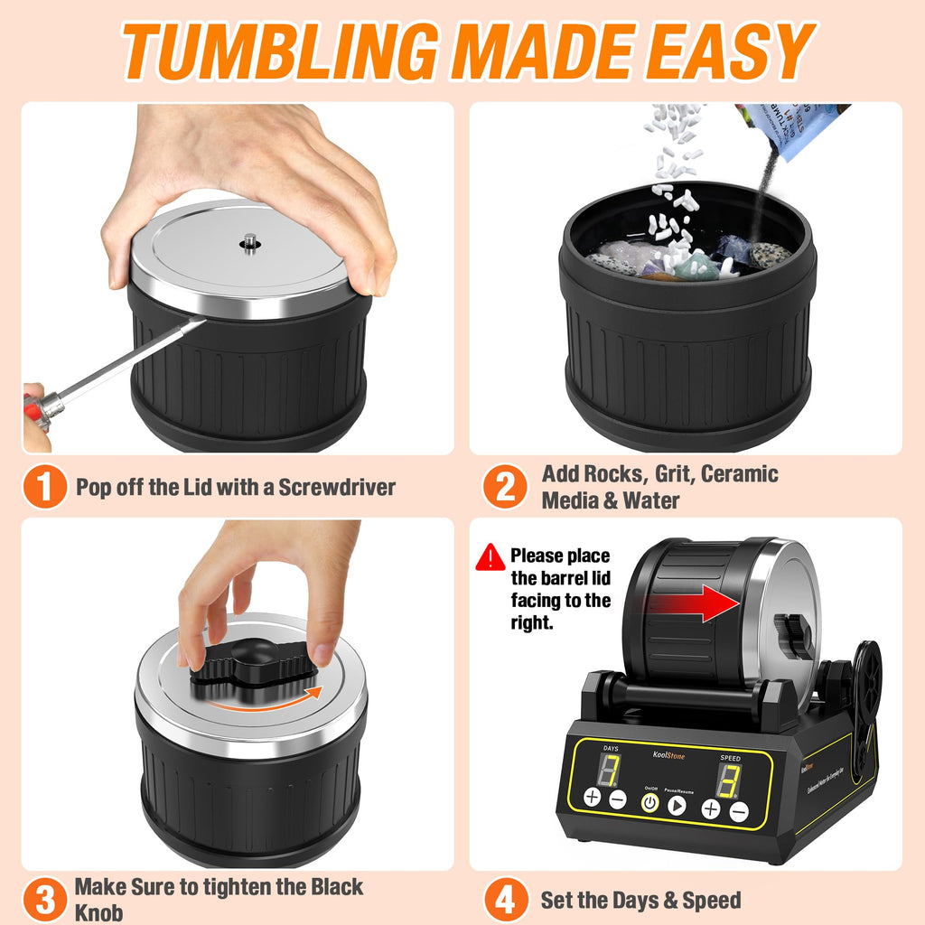 C1 Rock Tumbler Kit - Professional Large 2.5LB Capacity, Up to 5X More Noise Cancelling, Adjustable Timer & Speed with Full Accessories & Memory Function, Ideal for Adults Kids