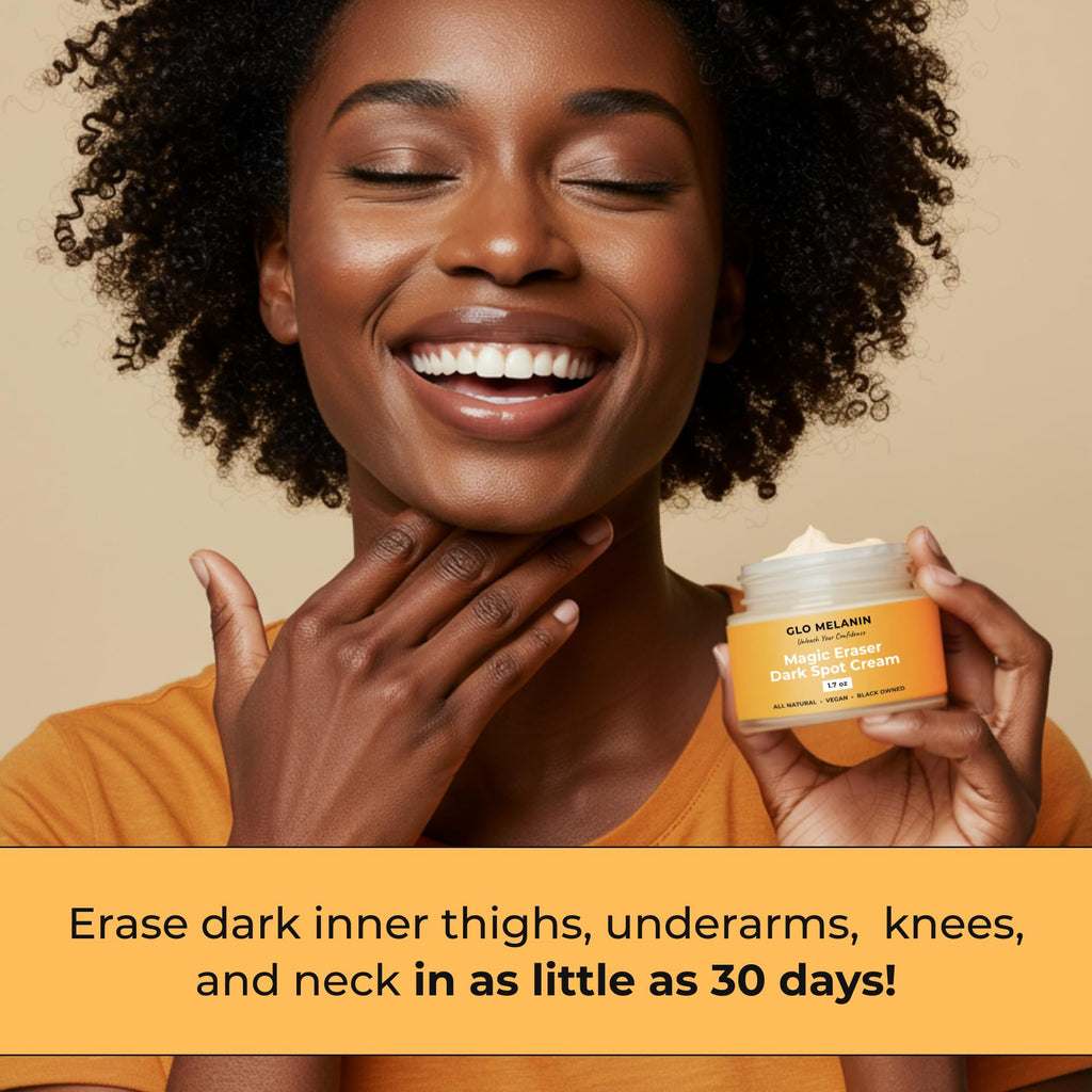 Glo Melanin Magic Eraser Dark Spot Cream for Face, Body & Sensitive Areas - inner thighs remover Made in USA - Faded Cream for Black Spots 1.7 Oz
