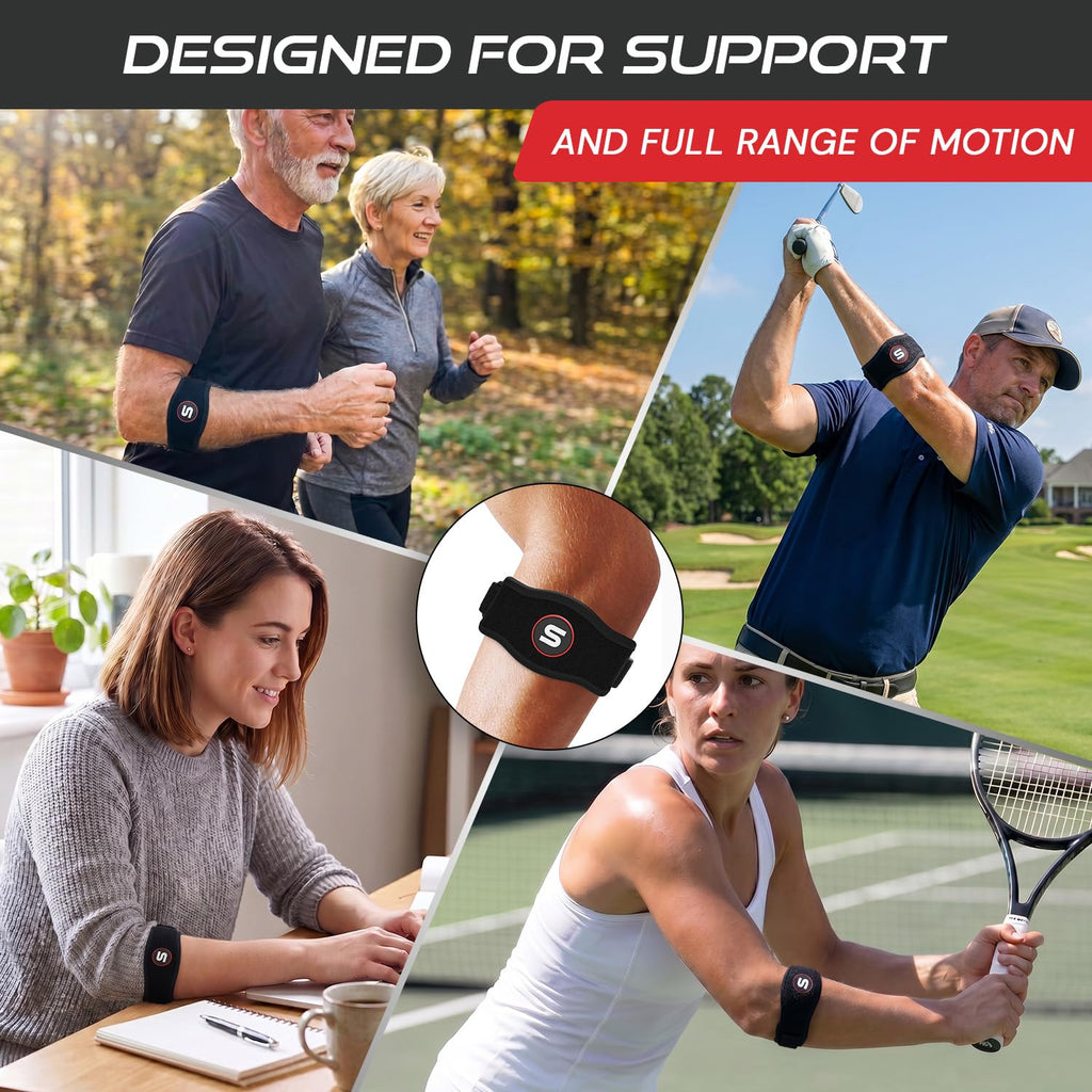 Sleeve Stars Tennis Elbow Brace for Men & Women, Fits 9"-23" (Single/Black)