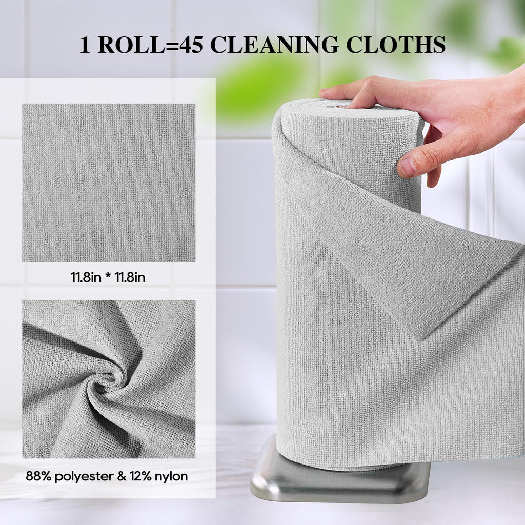Honova Microfiber Cleaning Cloth Roll-90 Pack, Tear Away Towels，Paper Towel Alternative, 12" x 12"，Reusable, Washable, Scratch Free, Highly Absorbent Dish Rags for Car, Home, Garage or Shop(Pink&Grey)