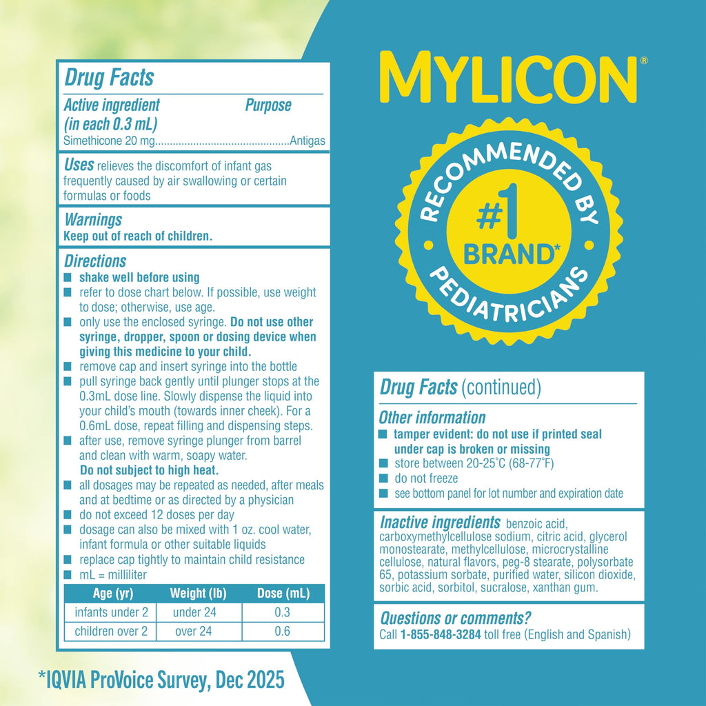 MYLICON Infants Gas Relief Drops for Infants and Babies, Dye Free Formula, 1 Fluid Ounce (Pack of 2)