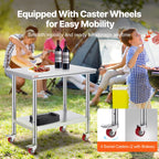 Vevor Mophorn Stainless Steel Work Table 36x24 Inch with 4 Wheels, Casters Heavy Duty Food Prep Worktable for Commercial Kitchen Restaurant, Silver
