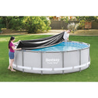 Bestway Flowclear PVC Round 14 Foot Pool Cover for Above Ground Frame Pools with Drain Holes and Secure Tie-Down Ropes, Black (Cover Only)