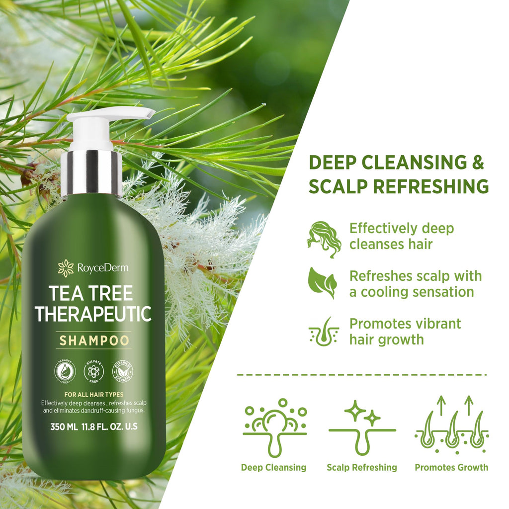 Roycederm Tea Tree Therapeutic Shampoo & Conditioner Set: Shampoo for Dry Scalp, Dandruff - Hydrating Conditioner for Itchy, Flaky Scalp