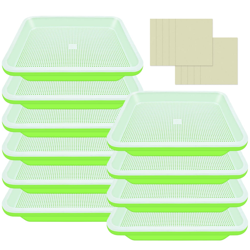Legigo 10 Pack Seed Sprouter Trays- Soil-Free Cultivation Germination Tray, BPA Free Nursery Tray with Planting Paper for Indoors or Outdoors Sprouting Seeds, Grow Grass, Beans (Without Lids)