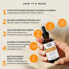 Organic Calendula Oil For Sensitive Skin - USDA Certified 100% Plant Based, Lightweight & Unscented Gentle Soothing Oil For Sensitive Skin - For Face, All Over - Large 4.06 Fl Oz Glass & Dropper