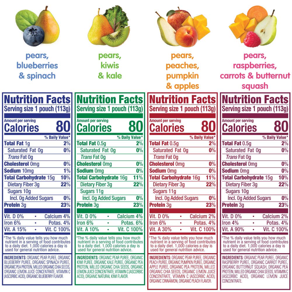 Happy Tot Organics Stage 4 Baby Food Pouches, Gluten Free, Vegan Snack, Fiber & Protein Fruit & Veggie Puree, Fruit & Veggie Variety Pack, 4 Ounce (Pack of 16), Amazon Exclusive