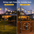 MuliVid 4 Pack String Light Poles for Outdoor,Metal Light Hanging Pole Outside with Fork,Light Stand for Patio, Pergola, Garden, Backyard, Yard, Camping Party (4 Pack)