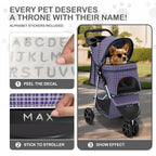 MoNiBloom 3 Wheels Pet Dog Cat Stroller for Small Medium Dogs Cats, Lightweight Foldable Jogger Stroller w/Storage Basket and Cup Holder, Plaid