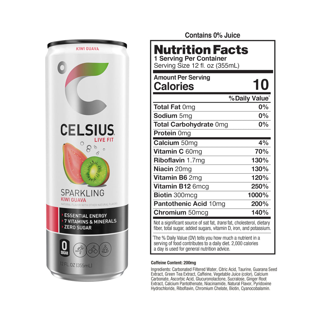 CELSIUS Sparkling Kiwi Guava, Sugar Free Energy Drink, 12 Fl Oz (Pack of 12)
