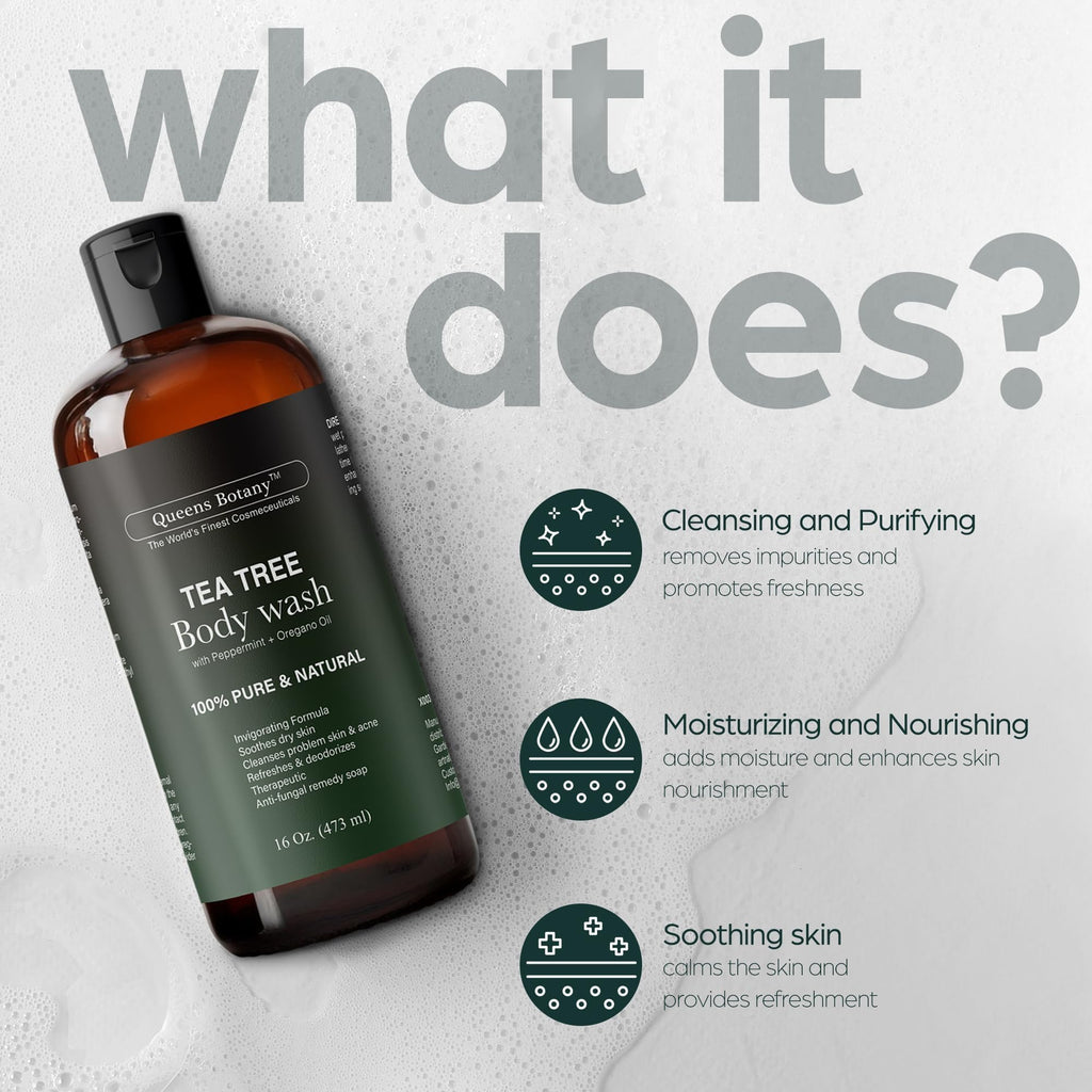 Artnaturals Antibacterial Tea Tree Oil Body Wash For Men & Women Remedy Soap Extra Strength - Helps Treat Acne, Athletes foot, Eczema, Toenail Fungus & Jock Itch & Ringworm (16 Fl Oz (Pack of 2)