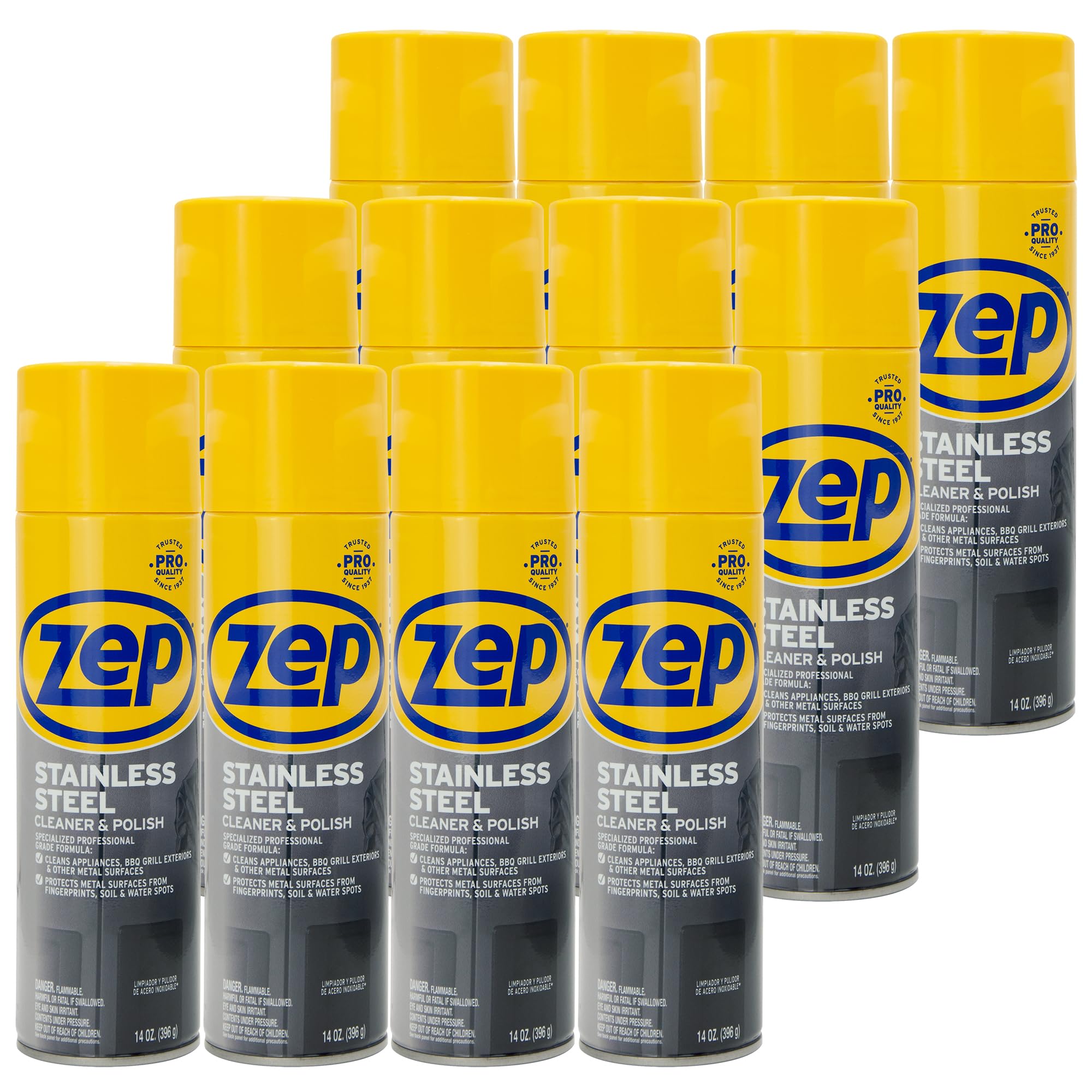 Zep Stainless Steel Cleaner and Polish - 14 oz (Case of 12) ZUSSTL14 - Protects Metal Surfaces From Fingerprints, Soil & Water Spots
