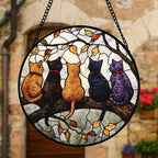 5 Cats on a Branch Stained Glass Window Hanging Suncatcher Gifts 6.3"