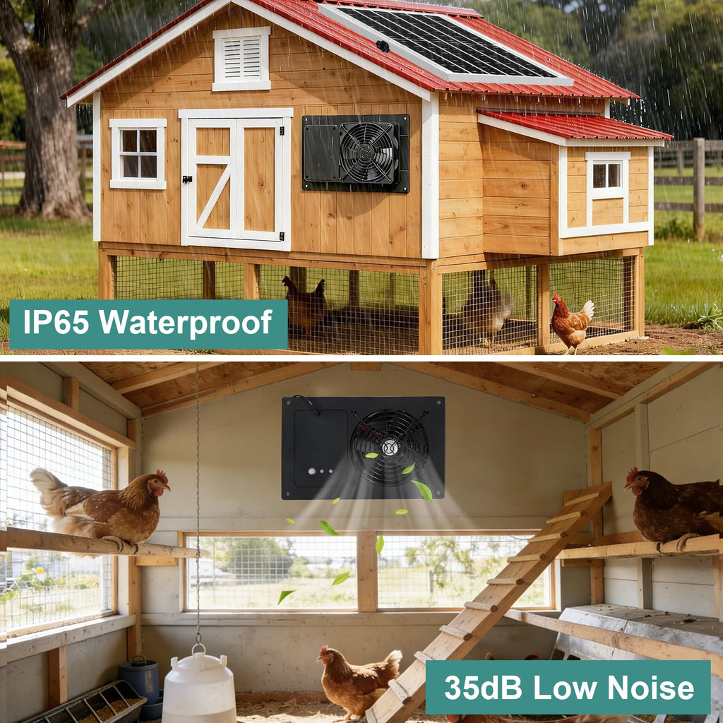 Solar Powered Fan with Battery Run Day/Night,15W Solar Fan for Chicken Coop