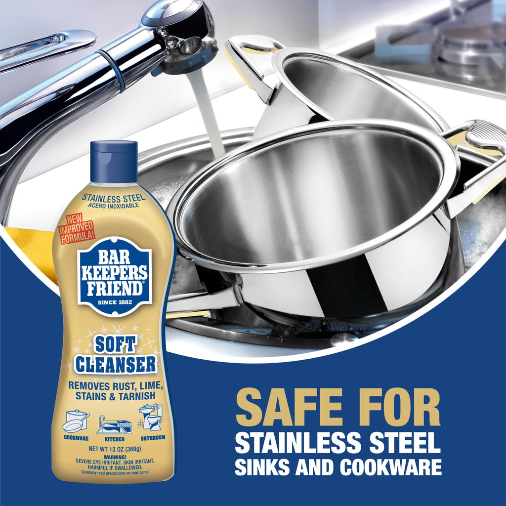 Bar Keepers Friend Soft Cleanser Liquid (2 x 13 Ounce) Multipurpose Cleaner & Rust Stain Remover for Stainless Steel, Porcelain, Ceramic Tile & More