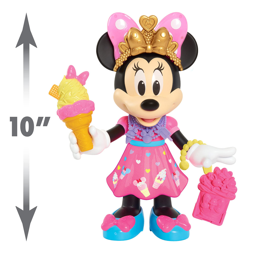Disney Junior Sweets & Treats Minnie Mouse, Interactive 10-Inch Doll with Lights, Sounds, and Accessories, Kids Toys for Ages 3 Up, Amazon Exclusive by Just Play