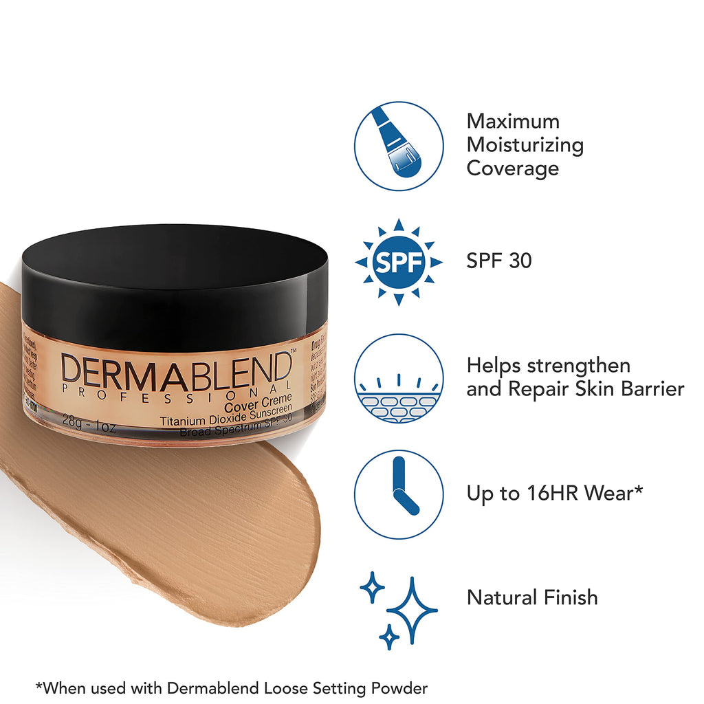 Dermablend Cover Creme High Coverage Foundation with SPF 30, 30N Sand Beige, 1 Oz.