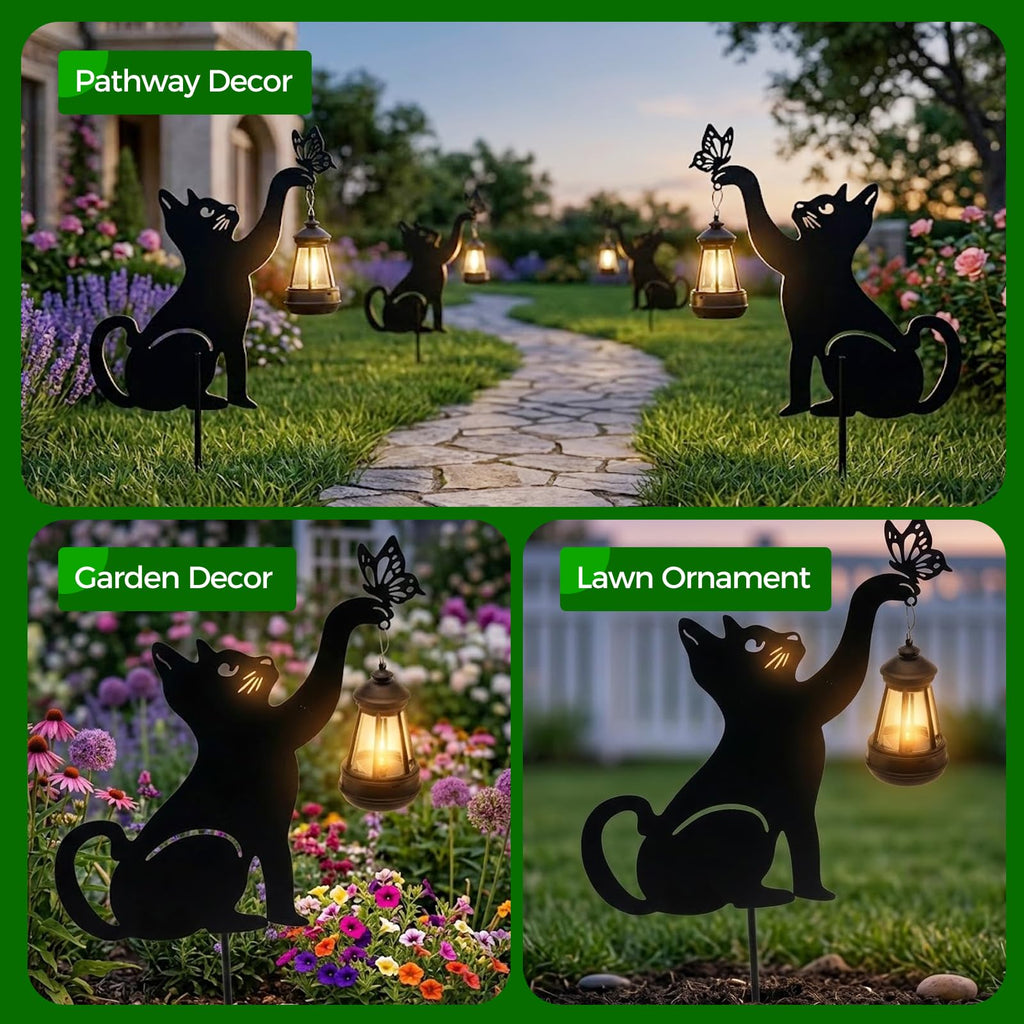 CabyGift Black Cat Solar Lights Outdoor, 2 Pack Cat Garden Decor