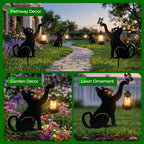 CabyGift Black Cat Solar Lights Outdoor, 2 Pack Cat Garden Decor