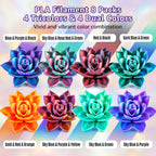 dikale Silk 3D Printing Filament PLA+ Multicolor 8 Packs- 4 Dual Colors Spools & 4 Tricolor Spools - 1.75mm 3D Printing PLA Pro 250g x 8 Bundles